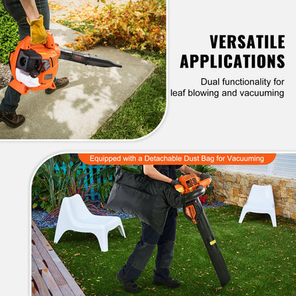 Leaf Blower, 26CC 2-Cycle Handheld Leaf Blower with A Fuel Tank, 2-in-1 Blower 425CFM Air Volume 156MPH Speed, Ideal for Lawn Care, Leaf Cleaning, and Snow Removal