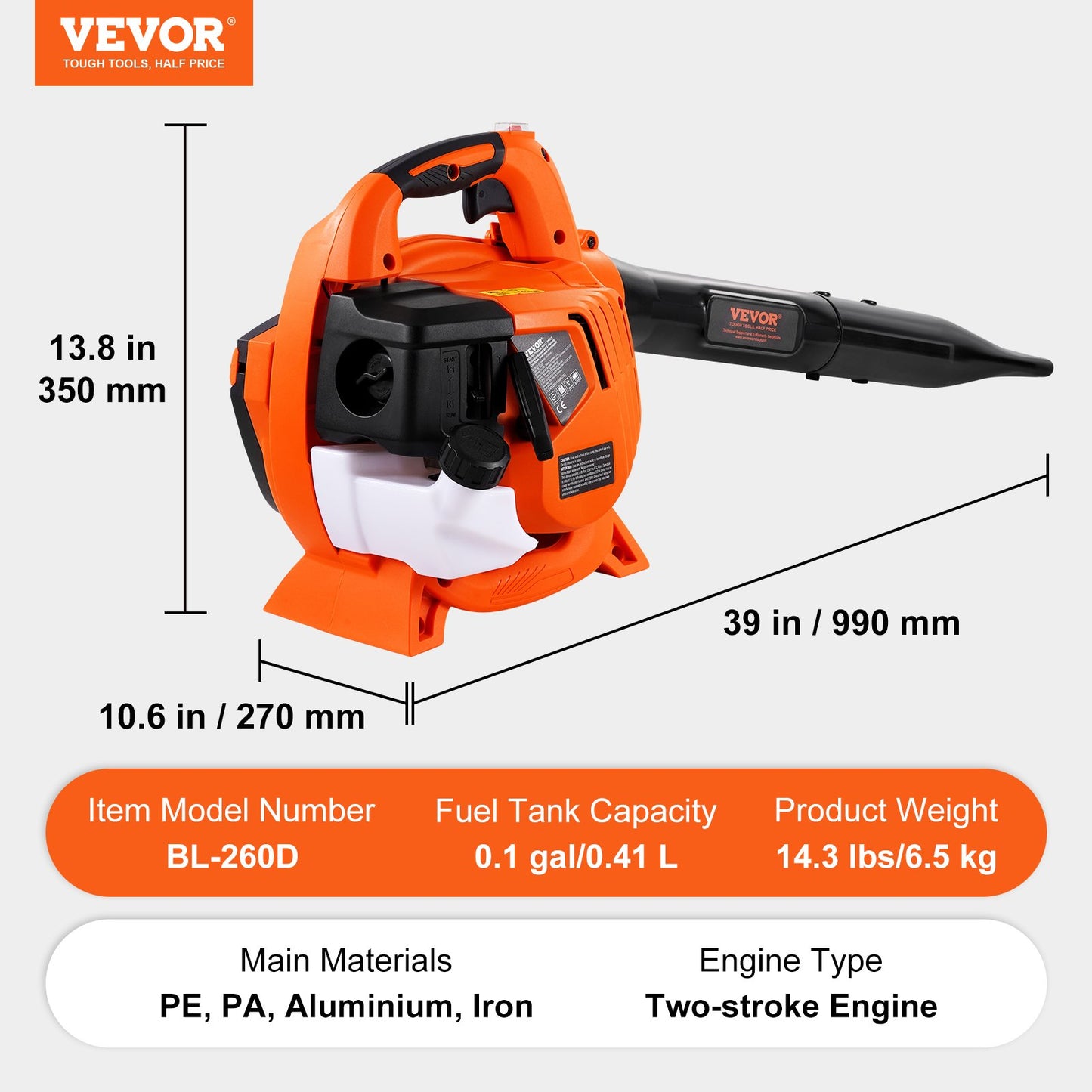 Leaf Blower, 26CC 2-Cycle Handheld Leaf Blower with A Fuel Tank, 2-in-1 Blower 425CFM Air Volume 156MPH Speed, Ideal for Lawn Care, Leaf Cleaning, and Snow Removal