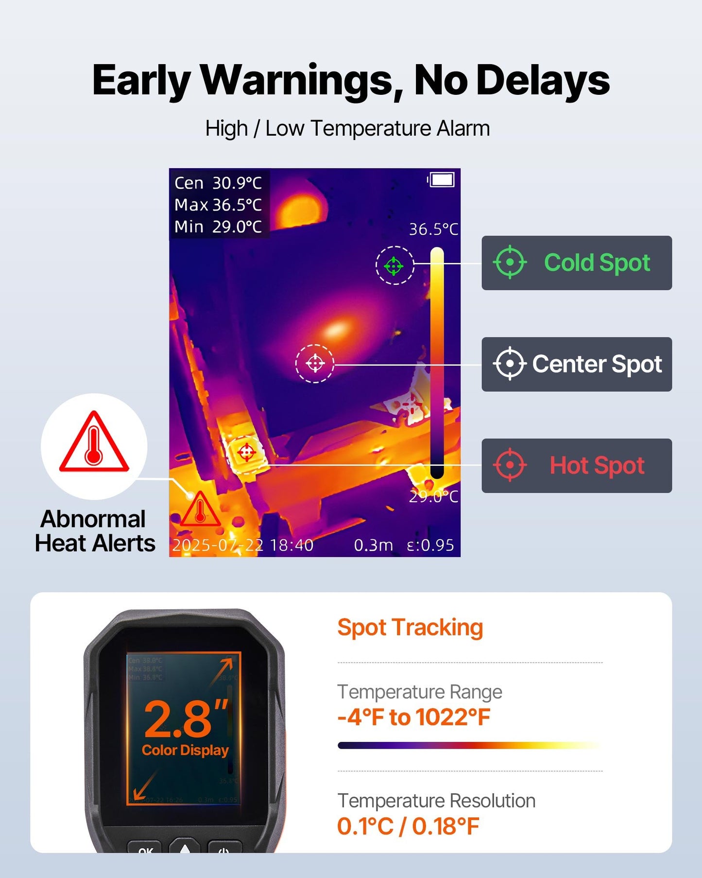 Thermal Camera, 320 x 240 TISR Super Resolution, Thermal Imaging Camera with 2MP Visual Camera, 256 x 192 IR Resolution, 25 HZ Refresh Rate, -4°F to 1022°F, 4 Image Modes & 6 Color Palettes