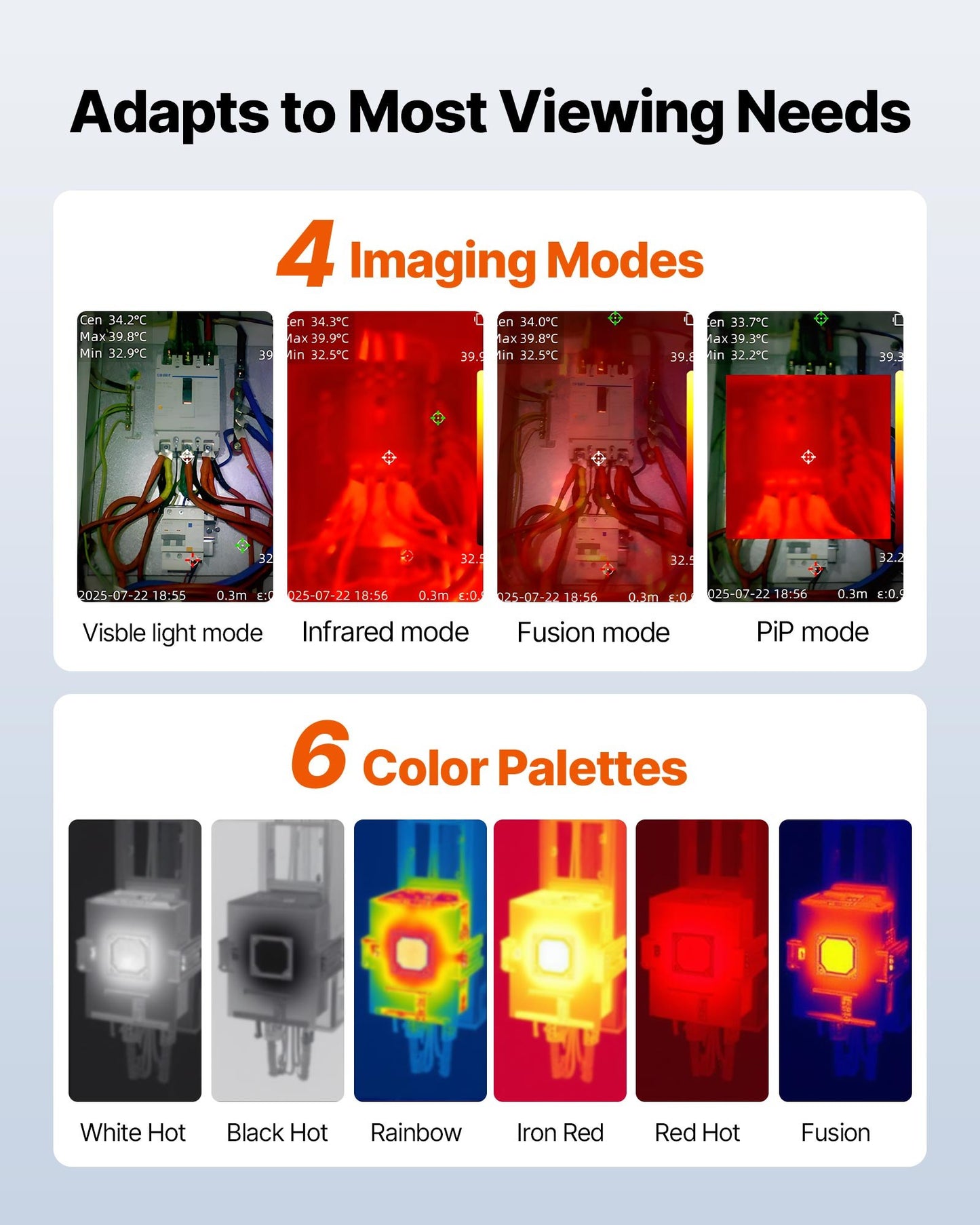 Thermal Camera, 320 x 240 TISR Super Resolution, Thermal Imaging Camera with 2MP Visual Camera, 256 x 192 IR Resolution, 25 HZ Refresh Rate, -4°F to 1022°F, 4 Image Modes & 6 Color Palettes