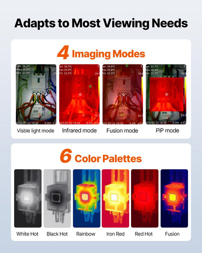 Thermal Camera, 320 x 240 TISR Super Resolution, Thermal Imaging Camera with 2MP Visual Camera, 256 x 192 IR Resolution, 25 HZ Refresh Rate, -4°F to 1022°F, 4 Image Modes & 6 Color Palettes