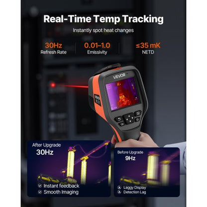 Värmekamera, 384 x 288 IR-upplösning, Handhållen värmekamera med 5MP visuell kamera, 30Hz uppdateringsfrekvens infraröd bildskärm med 3,5-tums pekskärm, -4°F till 1022°F, WIFI-stöd |  EU