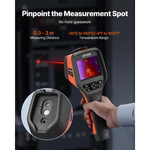 Värmekamera, 256 x 192 IR-upplösning, Handhållen värmekamera med 2MP visuell kamera, 25Hz uppdateringsfrekvens infraröd bildskärm med 3,5-tums pekskärm, -4°F till 1022°F, WIFI-stöd |  EU
