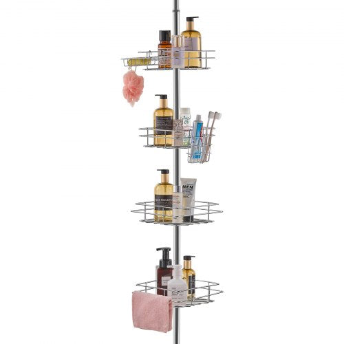 Shower Corner Caddy Tension Pole, 42" to 114" High, Multi-Functional Shower Tension Pole with Strong Load-Bearing Tray, Rust-Proof Easy-to-Install Tension Pole, Fit for Bathroom & Washroom