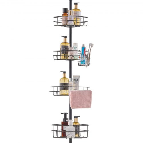 Shower Corner Caddy Tension Pole, 42" to 114" High, Multi-Functional Shower Tension Pole with Strong Load-Bearing Tray, Rust-Proof Easy-to-Install Tension Pole, Fit for Bathroom & Washroom
