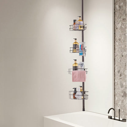 Shower Corner Caddy Tension Pole, 56" to 114" High, Multi-Functional Shower Tension Pole with Strong Load-Bearing Tray, Rust-Proof Easy-to-Install Tension Pole, Fit for Bathroom & Washroom