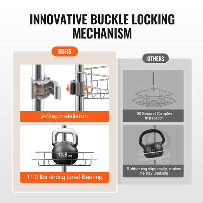 56" to 114" High Shower Corner Caddy Tension Rod Stainless Steel Tension Rod