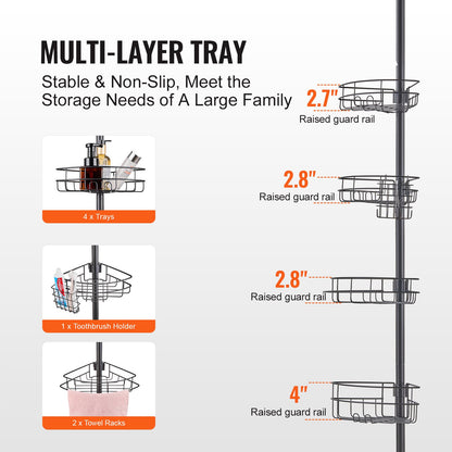 56" to 114" High Shower Corner Caddy Tension Rod Rustproof Tension Rod