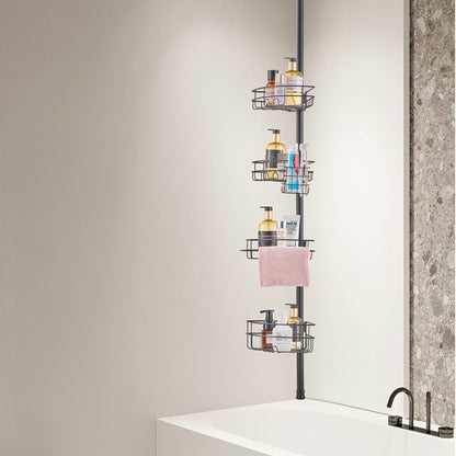 Shower Corner Caddy Tension Pole, 56" to 114" High, Multi-Functional Shower Tension Pole with Strong Load-Bearing Tray, Rust-Proof Easy-to-Install Tension Pole, Fit for Bathroom & Washroom