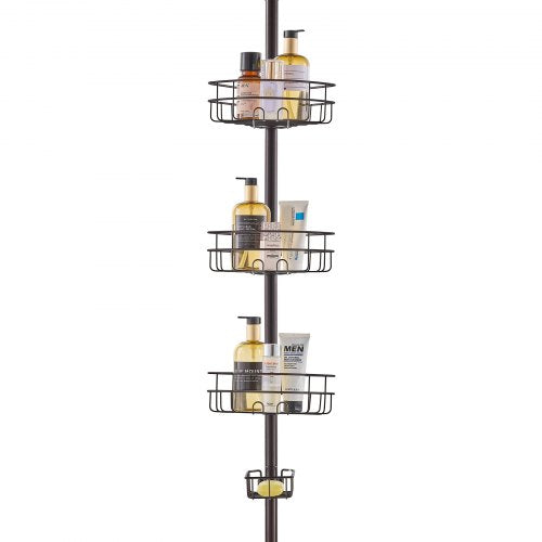 Shower Corner Caddy Tension Pole, 39" to 125" High, Multi-Functional Shower Tension Pole with Strong Load-Bearing Tray, Rust-Proof Easy-to-Install Tension Pole, Fit for Bathroom & Washroom