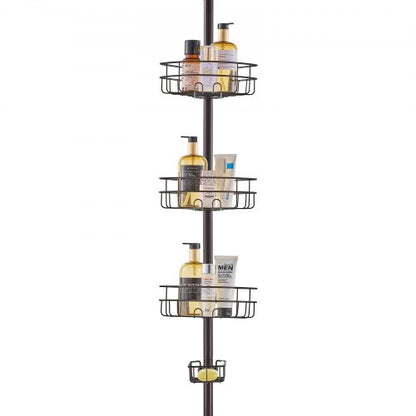 Shower Corner Caddy Tension Pole, 39" to 125" High, Multi-Functional Shower Tension Pole with Strong Load-Bearing Tray, Rust-Proof Easy-to-Install Tension Pole, Fit for Bathroom & Washroom