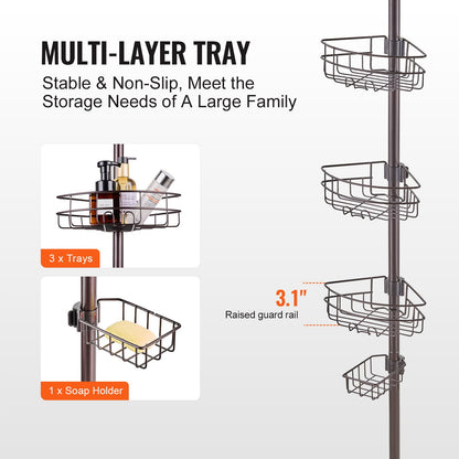 39" bis 125" hohe Spannstange für Eck-Duschablage, Spannstange aus Edelstahl