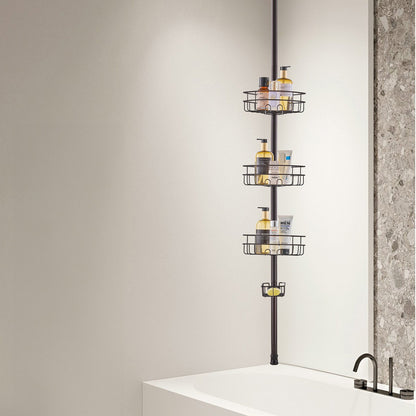 Shower Corner Caddy Tension Pole, 39" to 125" High, Multi-Functional Shower Tension Pole with Strong Load-Bearing Tray, Rust-Proof Easy-to-Install Tension Pole, Fit for Bathroom & Washroom