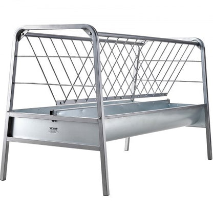 Livestock Hay Feeder, 2 in 1 Grain & Hay Feeder, 80-Gallon Capacity Pasture Feeder, 59" Long Goat Hay Feeder with Deeper Feeding Pan, Heavy Duty Steel Grain & Hay Holder for Sheep Farms Sheds