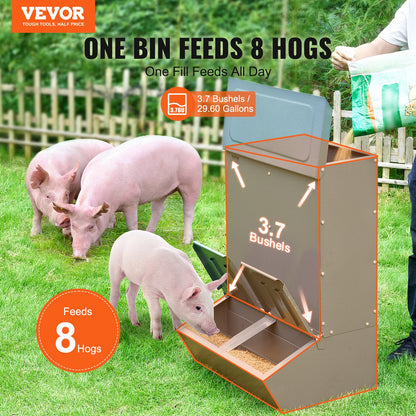 Hog Feeder 3.7 Bushel Metal Double Door Pig Feeder Feeds up to 8 Pigs