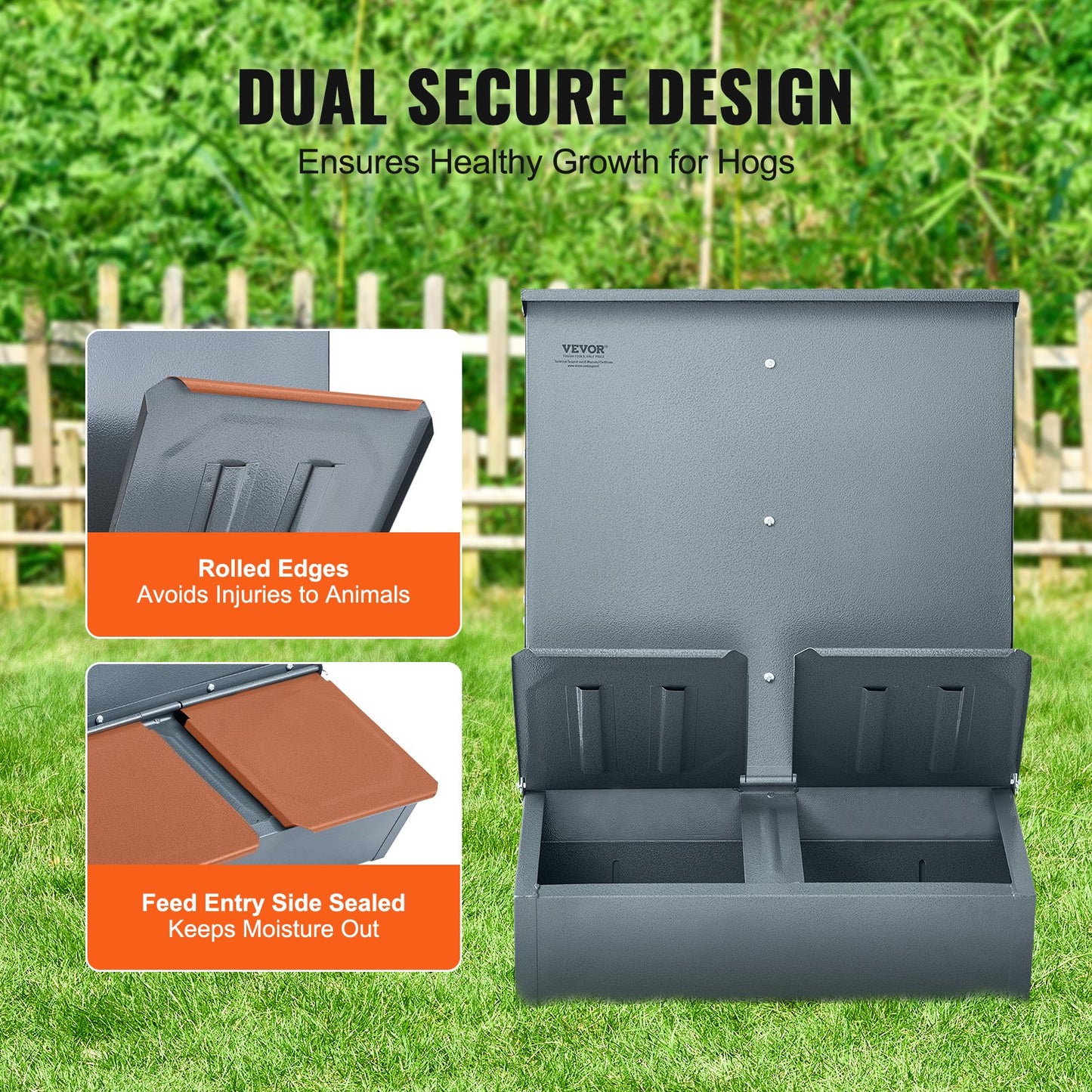 Hog Feeder 3.7 Bushel Metal Double Door Pig Feeder Feeds up to 8 Pigs