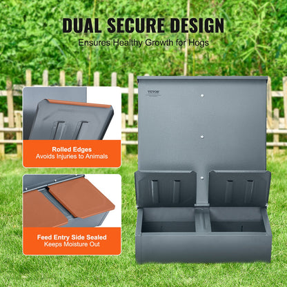 Hog Feeder 3.7 Bushel Metal Double Door Pig Feeder Feeds up to 8 Pigs