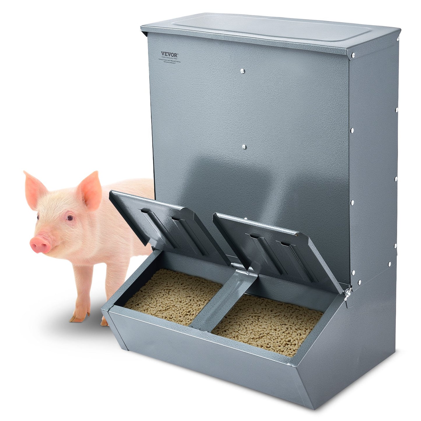 Hog Feeder 3.7 Bushel Metal Double Door Pig Feeder Feeds up to 8 Pigs