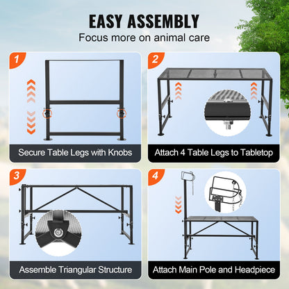 Goat & Sheep Stand, 47x23 inch Livestock Stand, Metal Livestock Milking and Shearing Stand 21" to 33" Adjustable Height, with Headpiece and Nose Loop, 500lbs Loading Weight, Black