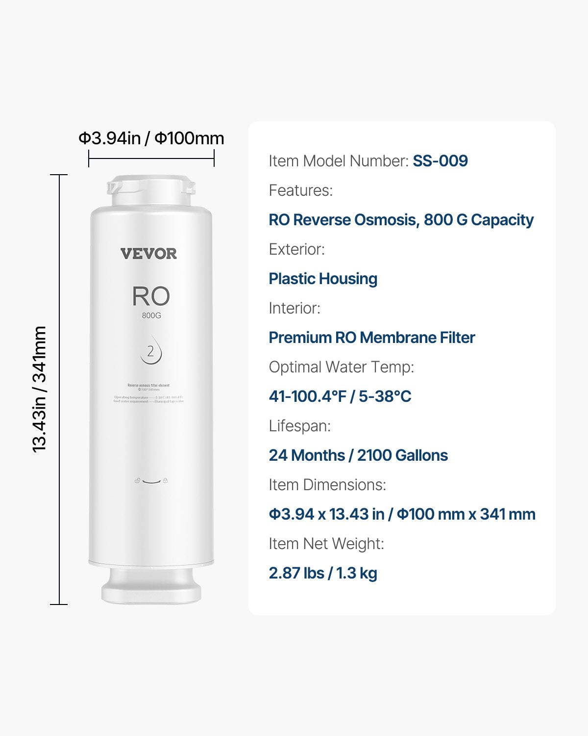 Reverse Osmosis System, 800 GPD 11-stage Reverse Osmosis Water Filter Replacement, RO Filter Cartridge for 24 Months, Reduces Lead & Chlorine, Compatible with SS-005 Under Sink Water Filter