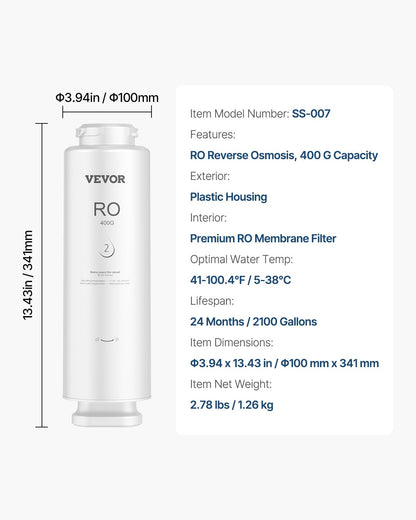 Reverse Osmosis System, 400 GPD 9-stage Reverse Osmosis Water Filter Replacement, RO Filter Cartridge for 24 Months, Reduces Lead, Chlorine, Rust, Compatible with SS-001 Under Sink Water Filter