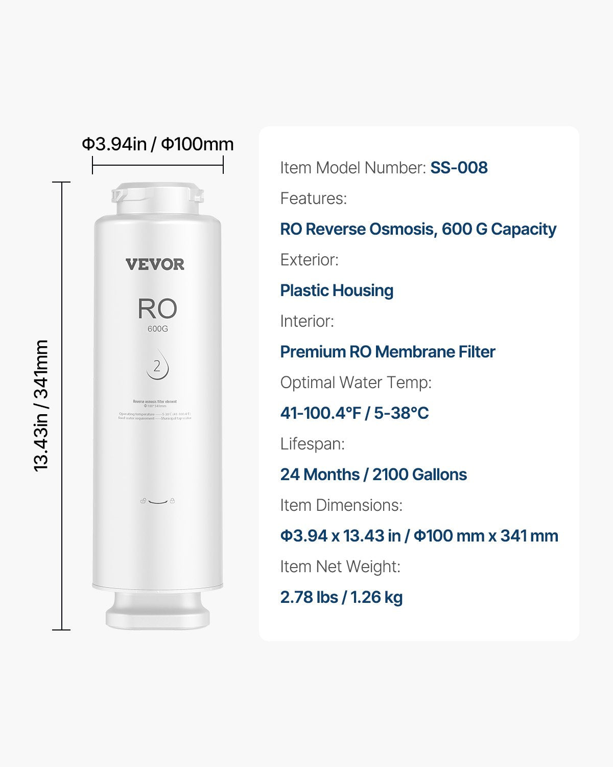 Reverse Osmosis System, 600 GPD 10-stage Reverse Osmosis Water Filter Replacement, RO Filter Cartridge for 24 Months, Reduces Lead & Chlorine, Compatible with SS-003 Under Sink Water Filter