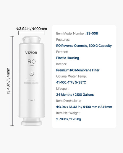 Reverse Osmosis System, 600 GPD 10-stage Reverse Osmosis Water Filter Replacement, RO Filter Cartridge for 24 Months, Reduces Lead & Chlorine, Compatible with SS-003 Under Sink Water Filter
