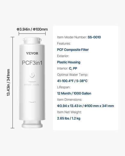 PCF Replace Filter, 6-layer PCF Composite Water Filter Replacement, PCF Composite Filter, Reduces Chlorine & Odor, Compatible with Under Sink Water Filter System SS-001, SS-003 & SS-005