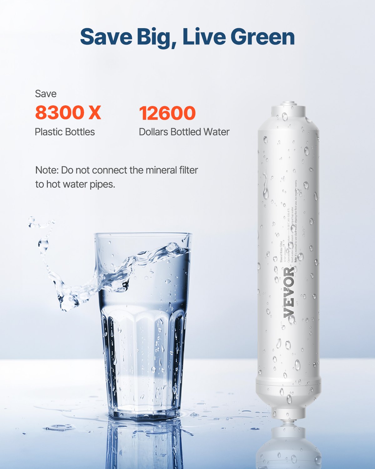 Remineralization Filter, 1100 Gallons Remineralization Water Filter Replacement, 1/4" Quick Connect Mineral Filter, Restore Essential Minerals for Water Purifier, Under Sink Water Filter System