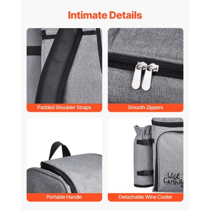 Strandpicknickryggsäck för 4 personer med kylfack grå |  EU