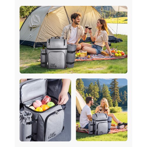 Strandpicknickryggsäck för 4 personer med kylfack grå |  EU