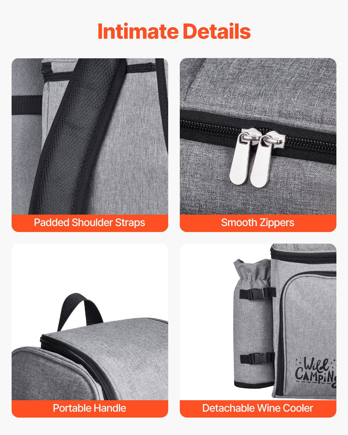 Picnic Backpack, Beach Picnic Backpack Bag for 4 Person with Insulated Cooler Compartment, Detachable Bottle/Wine Holder, Lightweight Blanket, Plates and Cutlery Set for Hiking & Camping, Grey