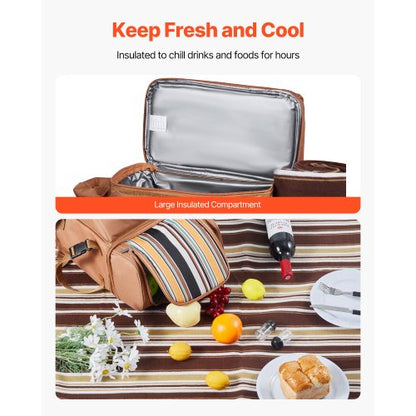 Strandpicknickryggsäck för 4 personer med kylfack brun |  EU