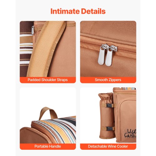 Strandpicknickryggsäck för 4 personer med kylfack brun |  EU