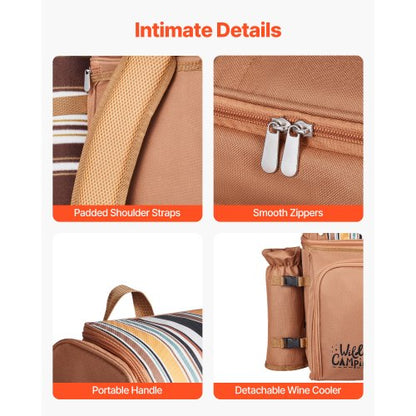 Strandpicknickryggsäck för 4 personer med kylfack brun |  EU