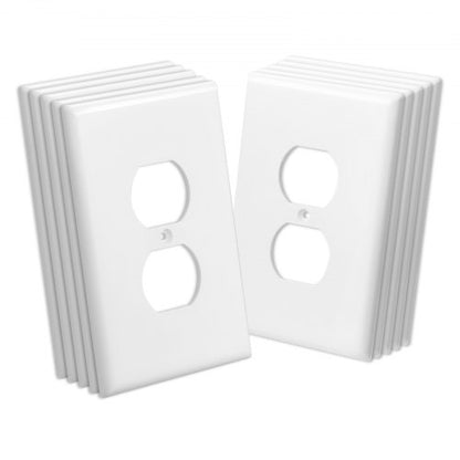 1-Gang Duplex Outlet Covers, 10 Pack Standard Size Wall Outlet Cover, Unbreakable and Impact-Resistant Polycarbonate Thermoplastic, Dual Receptacle Faceplate, for Electrical Outlets, White