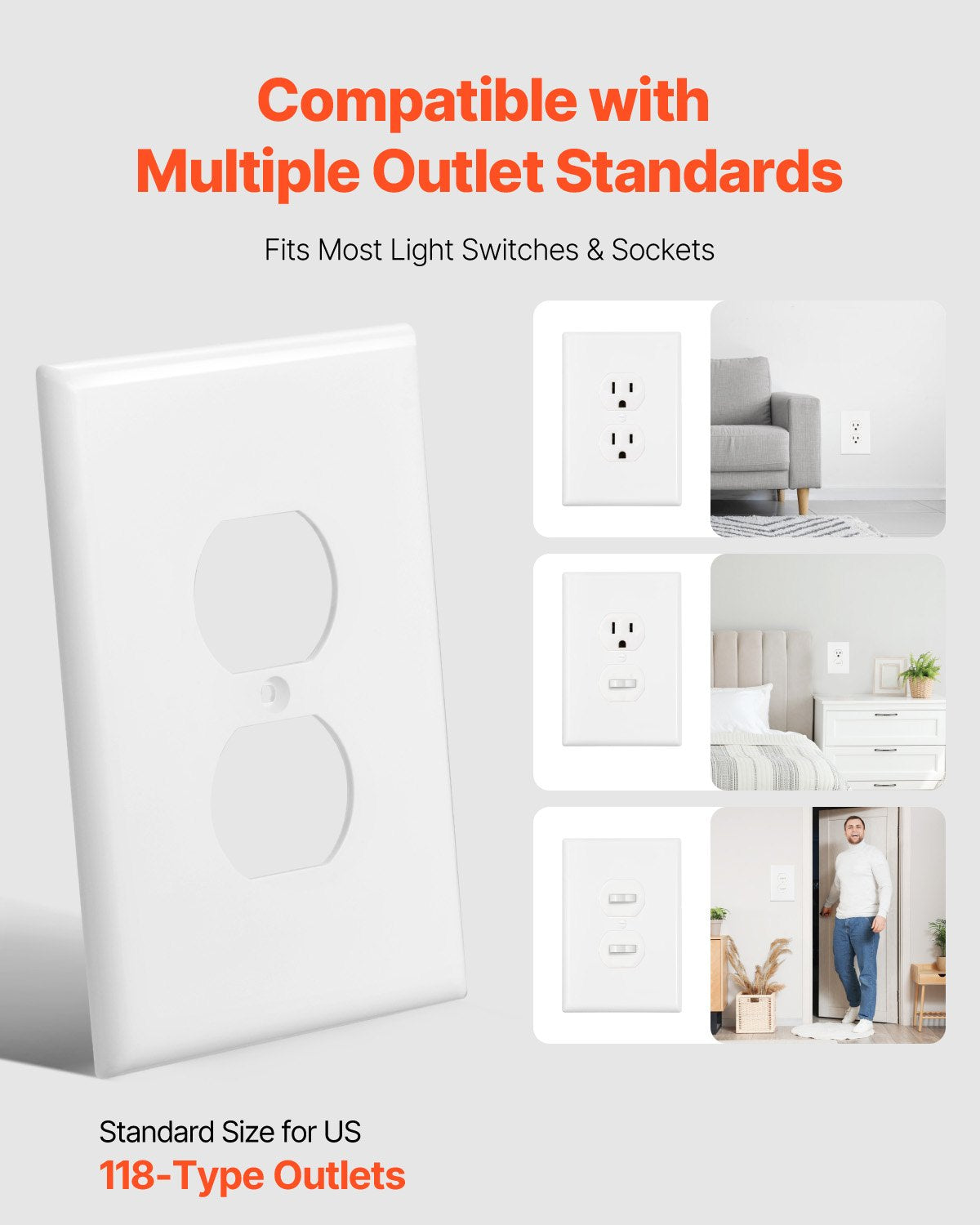 1-Gang Duplex Outlet Covers, 10 Pack Standard Size Wall Outlet Cover, Unbreakable and Impact-Resistant Polycarbonate Thermoplastic, Dual Receptacle Faceplate, for Electrical Outlets, White