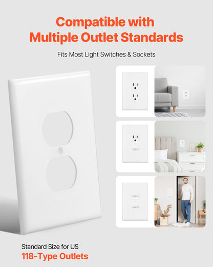 1-Gang Duplex Outlet Covers, 10 Pack Standard Size Wall Outlet Cover, Unbreakable and Impact-Resistant Polycarbonate Thermoplastic, Dual Receptacle Faceplate, for Electrical Outlets, White