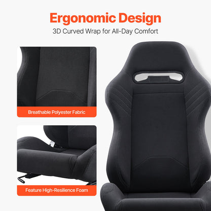 Racing Seat, 2 Set, Adjustable Racing Cockpit with Wide Angle Reclining & High-Resilience Foam, Comfortable Racing Chair with Polyester Fabric & Q235B Slider, Fit for Racing Cars & Go-Karts