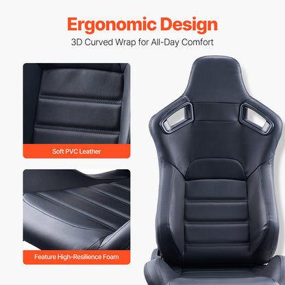 Racing Seat, 2 Set, Adjustable Racing Cockpit with Wide Angle Reclining & High-Resilience Foam, Comfortable Racing Chair with Soft PVC Leather & Q235B Slider, Fit for Racing Cars & Go-Karts