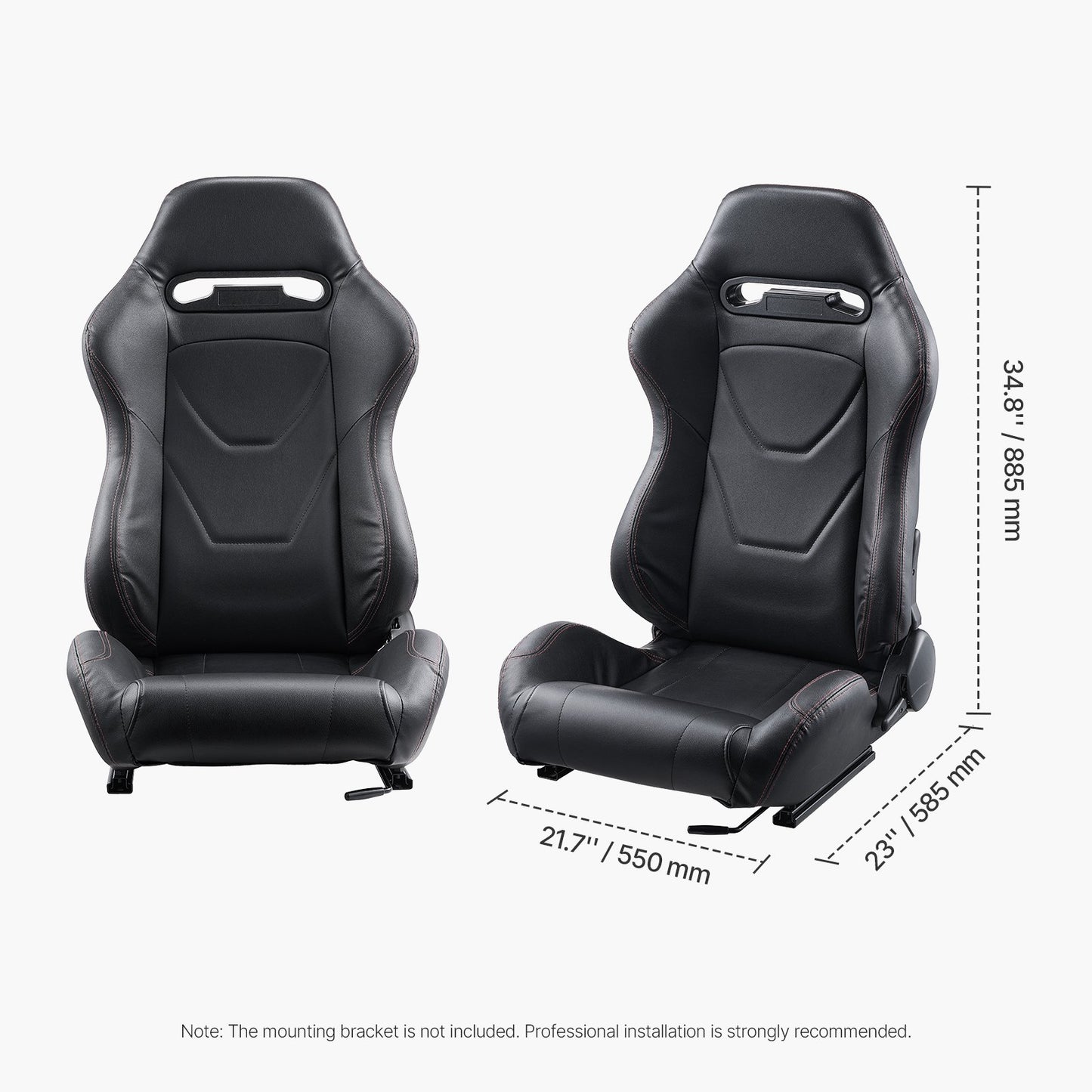 Racing Seat, 2 Set, Adjustable Racing Cockpit with Wide Angle Reclining & High-Resilience Foam, Comfortable Racing Chair with Soft PVC Leather & Q235B Slider, Fit for Racing Cars & Go-Karts