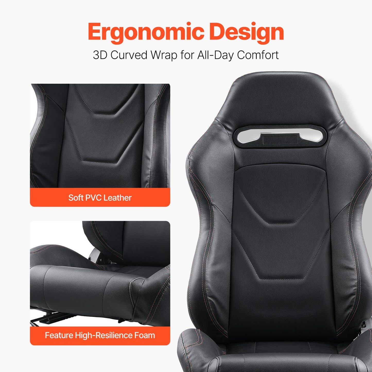 Racing Seat, 2 Set, Adjustable Racing Cockpit with Wide Angle Reclining & High-Resilience Foam, Comfortable Racing Chair with Soft PVC Leather & Q235B Slider, Fit for Racing Cars & Go-Karts