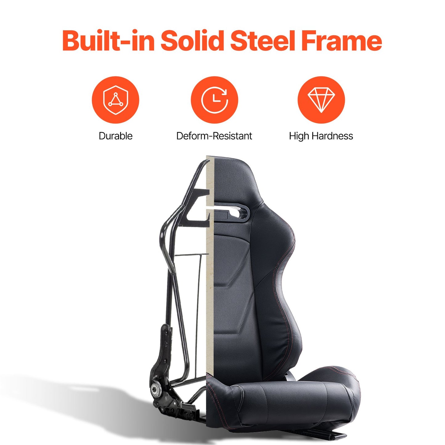 Racing Seat, 2 Set, Adjustable Racing Cockpit with Wide Angle Reclining & High-Resilience Foam, Comfortable Racing Chair with Soft PVC Leather & Q235B Slider, Fit for Racing Cars & Go-Karts