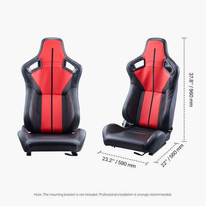 Racing Seat, 2 Set, Adjustable Racing Cockpit with Wide Angle Reclining & High-Resilience Foam, Comfortable Racing Chair with Soft PVC Leather & Q235B Slider, Fit for Racing Cars & Go-Karts