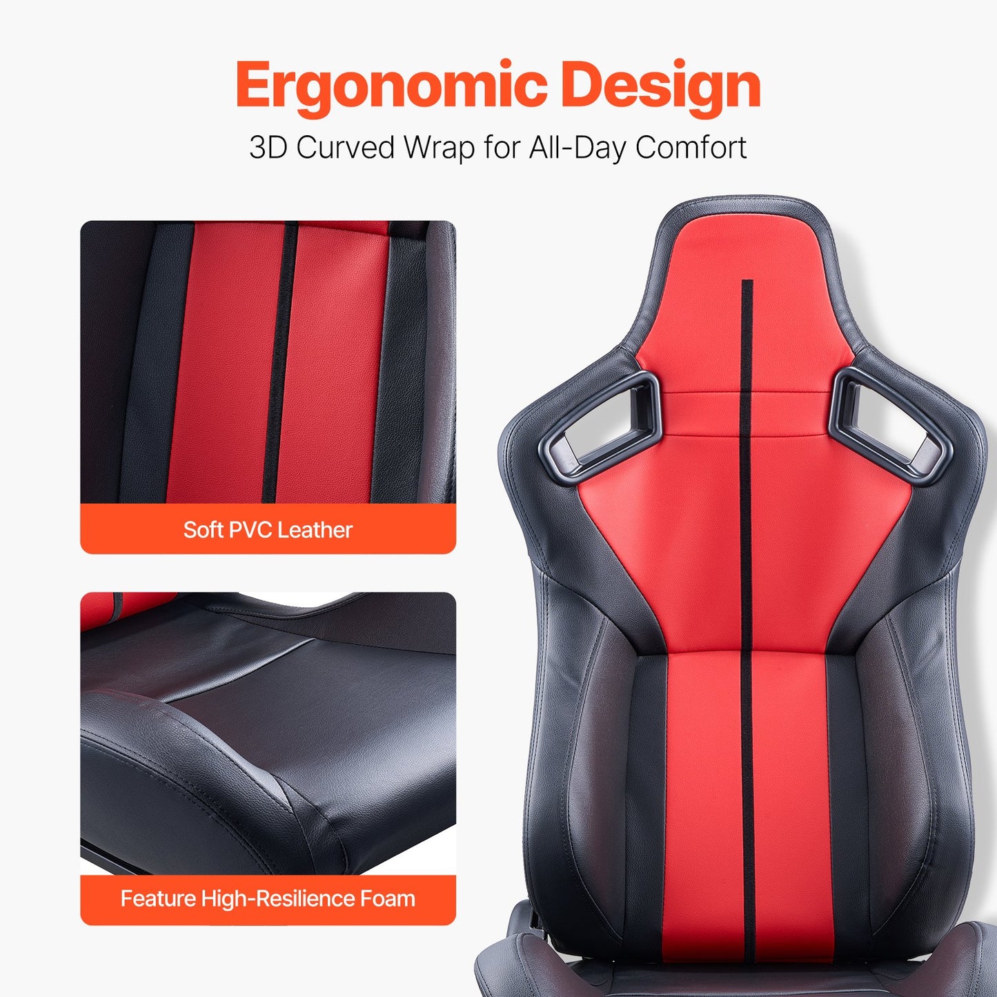 Racing Seat, 2 Set, Adjustable Racing Cockpit with Wide Angle Reclining & High-Resilience Foam, Comfortable Racing Chair with Soft PVC Leather & Q235B Slider, Fit for Racing Cars & Go-Karts