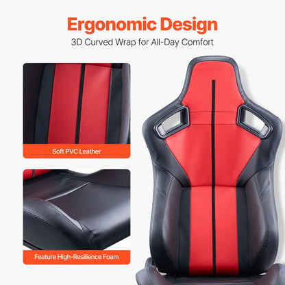 Racing Seat, 2 Set, Adjustable Racing Cockpit with Wide Angle Reclining & High-Resilience Foam, Comfortable Racing Chair with Soft PVC Leather & Q235B Slider, Fit for Racing Cars & Go-Karts