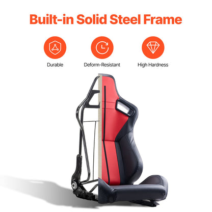 Racing Seat, 2 Set, Adjustable Racing Cockpit with Wide Angle Reclining & High-Resilience Foam, Comfortable Racing Chair with Soft PVC Leather & Q235B Slider, Fit for Racing Cars & Go-Karts