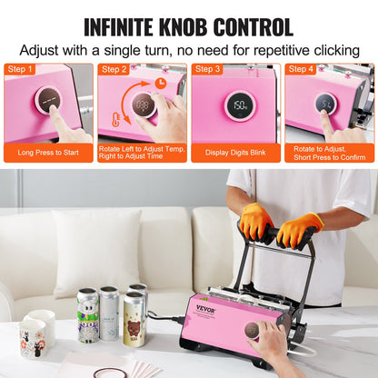 Mug Heat Press, 11-30oz Tumbler Heat Press Machine, Sublimation Transfer Straight Skinny Tumblers, Cup Heat Press with Heat-resist Gloves & Tape, DIY Ceramic Mugs Cups Glasses, As Gift, Pink