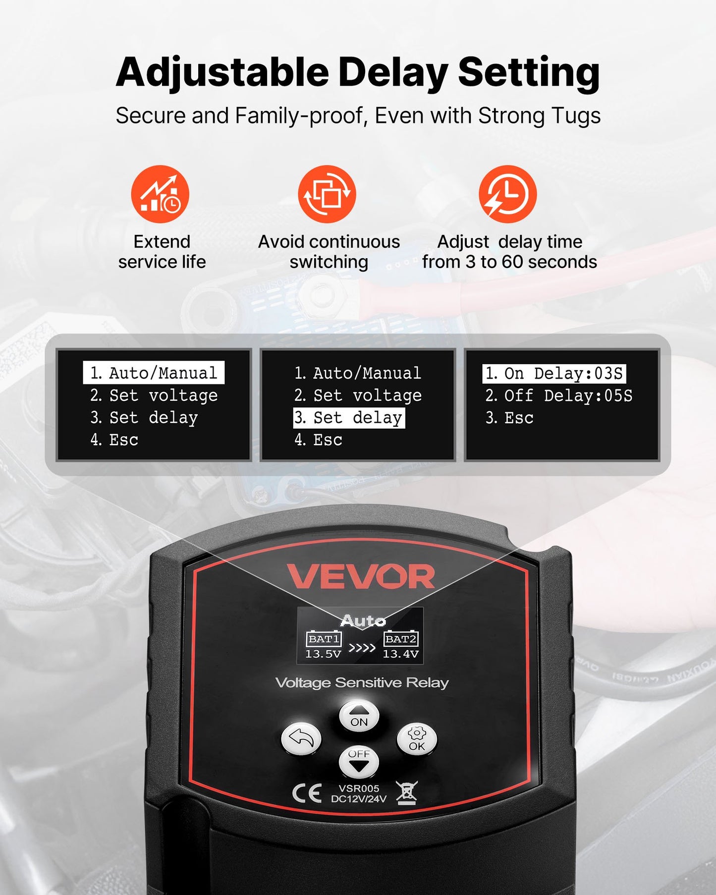 Dual Battery Isolator, 12V 300 Amp, Manual and Automatic VSR Voltage Sensitive Relay with LCD Screen, Smart Battery Isolator for Lithium & Lead-Acid Batteries, for Car Truck RV UTV ATV Boat