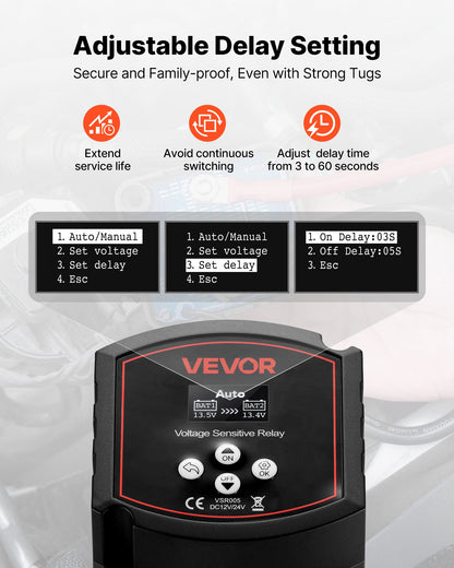 Dual Battery Isolator, 12V 300 Amp, Manual and Automatic VSR Voltage Sensitive Relay with LCD Screen, Smart Battery Isolator for Lithium & Lead-Acid Batteries, for Car Truck RV UTV ATV Boat